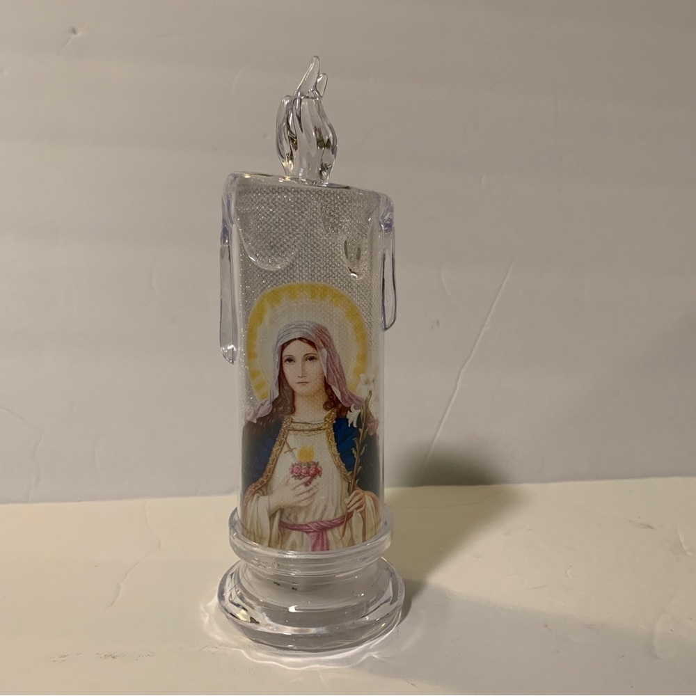 LED 7” Candle Flameles Devotional Religious Virgin Mary New with Box